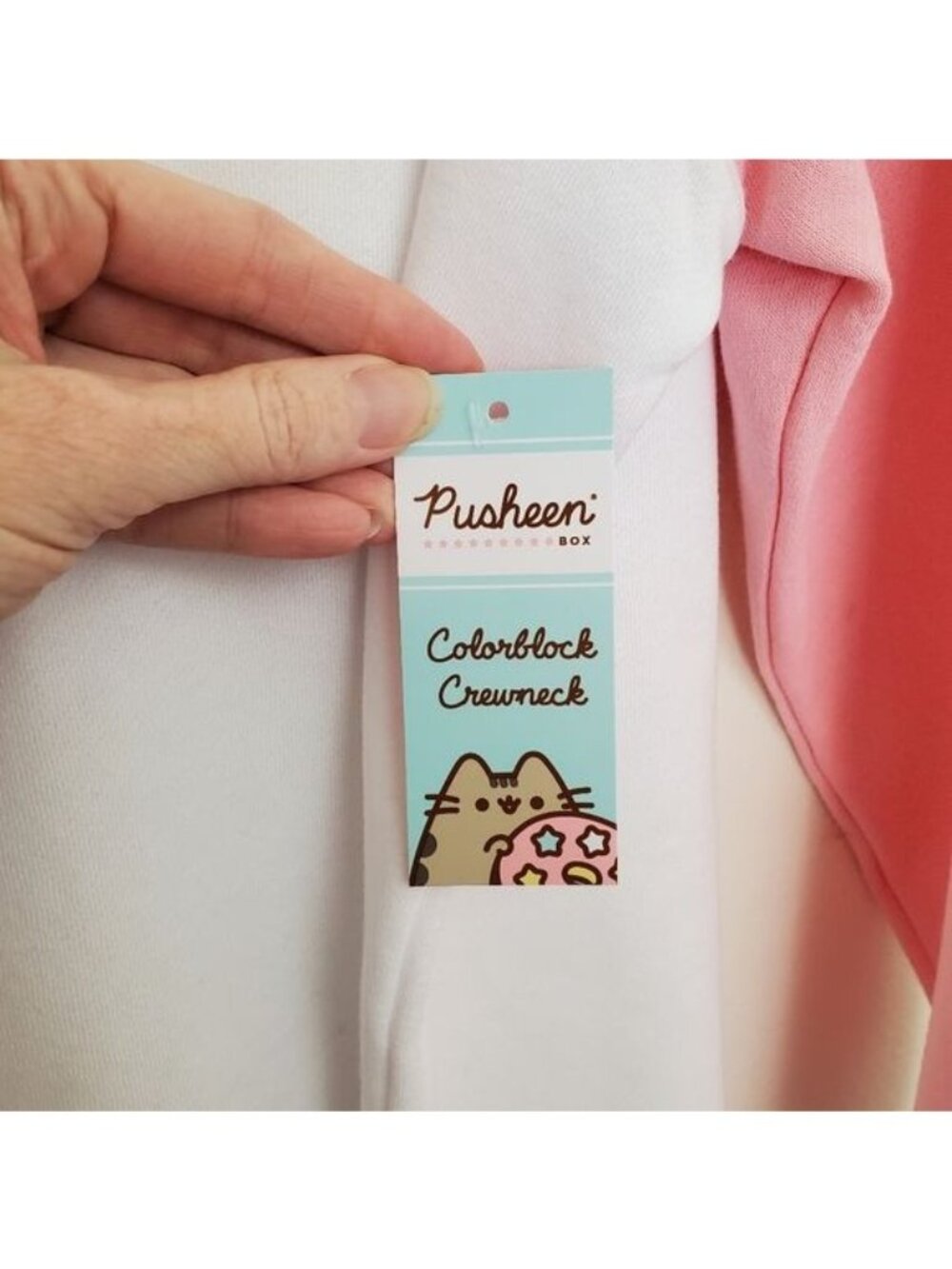Pusheen sushi cat colorblock crew neck pink and white sweatshirt - Picture 6 of 11